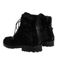 Black Pony Style Leather Mid Calf Boots Shoes