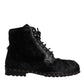 Black Pony Style Leather Mid Calf Boots Shoes