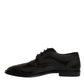 Black Embroidered Classic Leather Derby Dress Shoes