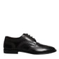 Black Embroidered Classic Leather Derby Dress Shoes