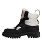 Black White Padded Mid Calf Lace Up Boots Shoes