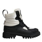Black White Padded Mid Calf Lace Up Boots Shoes