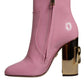 Pink Patent Leather Heel Mid Calf Boots Shoes