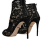 Black Floral Lace Heels Ankle Boots Shoes