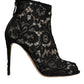 Black Floral Lace Heels Ankle Boots Shoes