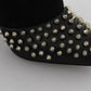 Black Suede Studded Heels Ankle Boots Shoes
