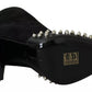 Black Suede Studded Heels Ankle Boots Shoes