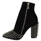 Black Suede Studded Heels Ankle Boots Shoes