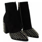 Black Suede Studded Heels Ankle Boots Shoes