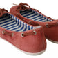 Scarlet Red Blue Stripe Flat Slip-On Shoes