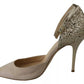 Beige Linen Ankle Strap High Heels Shoes