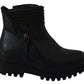 Black Leather Zipper Ankle Boots Shoes