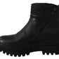 Black Leather Zipper Ankle Boots Shoes