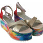 Multicolor Leather Ankle Strap Wedge Heel Sandals Shoes
