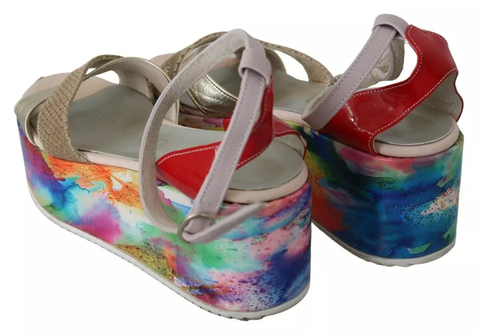 Multicolor Leather Ankle Strap Wedge Heel Sandals Shoes