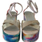 Multicolor Leather Ankle Strap Wedge Heel Sandals Shoes