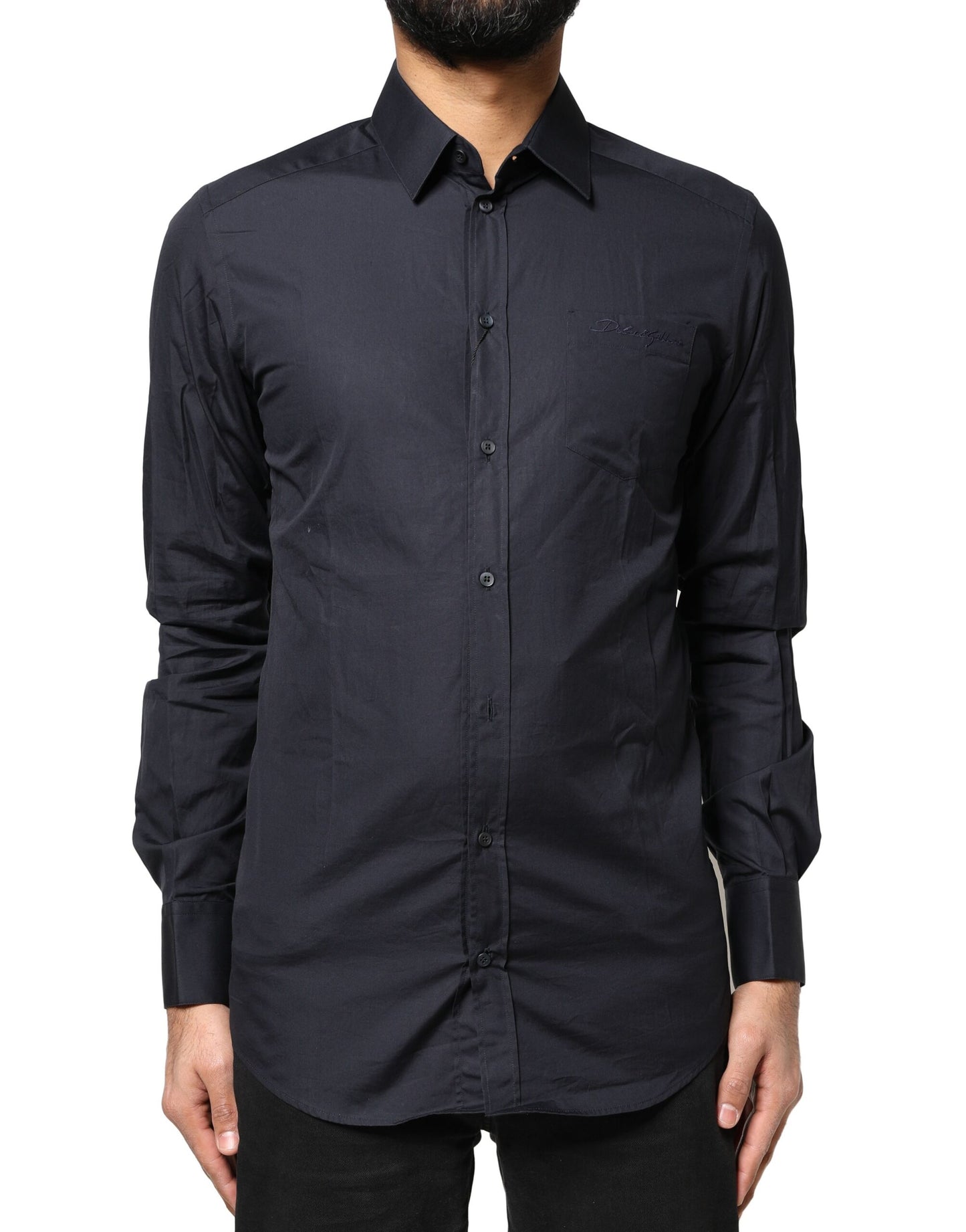 Dark Blue GOLD Cotton Long Sleeves Dress Shirt