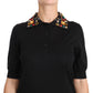Elegant Black Cashmere Sequin Collar Top
