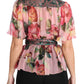 Elegant Floral Silk Pussy-Bow Shirt