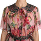 Elegant Floral Silk Pussy-Bow Shirt