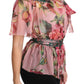 Elegant Floral Silk Pussy-Bow Shirt
