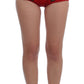 Red Silk Embroidered Crystal Waist Shorts
