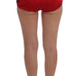 Red Silk Embroidered Crystal Waist Shorts