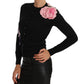 Elegant Black Cashmere Floral Cardigan