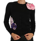 Elegant Black Cashmere Floral Cardigan