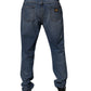 Blue Tattered Cotton Straight Denim Jeans