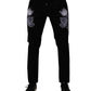 Black Floral Cotton Skinny Men Denim Jeans