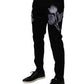 Black Floral Cotton Skinny Men Denim Jeans