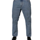Blue Cotton Skinny Men Denim Mid Waist Jeans