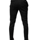 Black Brocade Polyester Skinny Dress Pants