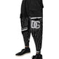 Black Polka Dot Stripes Cargo Jogger Sweatpants Pants