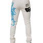 White Tattered Graffiti Skinny Denim Jeans