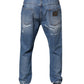Blue Tattered Straight Cotton Denim Jeans