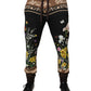 Black Floral Cotton Jogger Sweatpants Pants