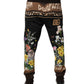 Black Floral Cotton Jogger Sweatpants Pants