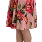 Elegant Pink Rose Print Flare Skirt