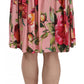 Elegant Pink Rose Print Flare Skirt
