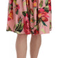 Elegant Pink Rose Print Flare Skirt