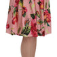Elegant Pink Rose Print Flare Skirt