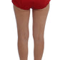Red Silk Crystal-Embellished High Waist Shorts