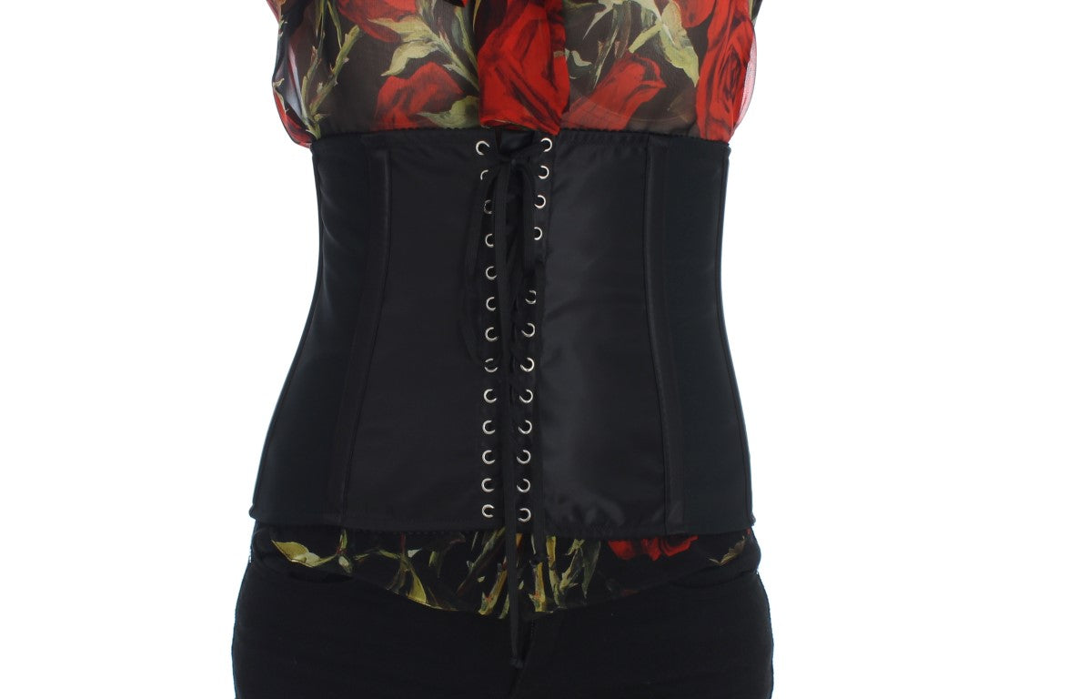 Elegant Black Corset Waist Belt with Silver Detailing