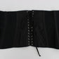 Elegant Black Corset Waist Belt with Silver Detailing