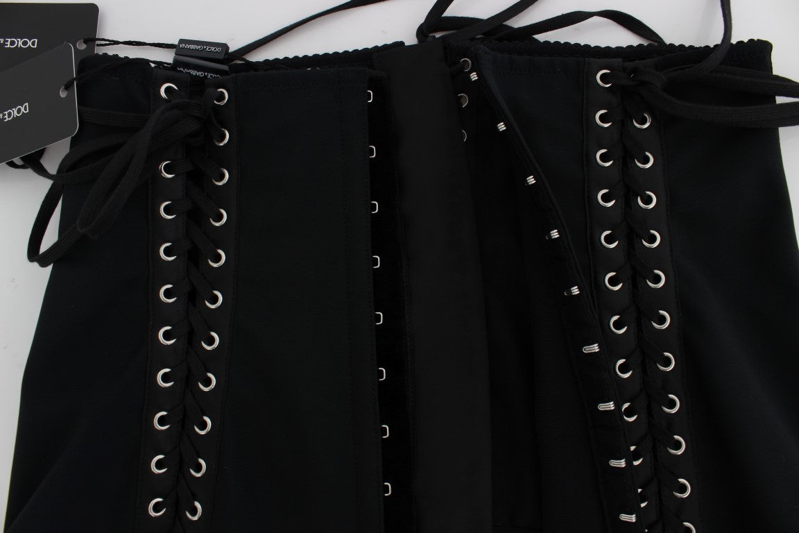 Elegant Black Corset Waist Belt with Silver Detailing
