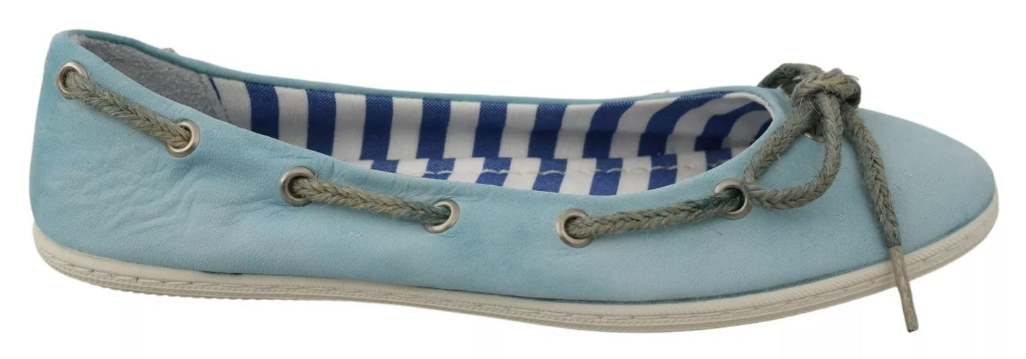 Sky Blue Suede Lace Bow Loafers Ballet Flat Shoes