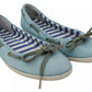 Sky Blue Suede Lace Bow Loafers Ballet Flat Shoes
