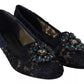 Blue Crystal Loafer Lace Ballet Flats Shoes